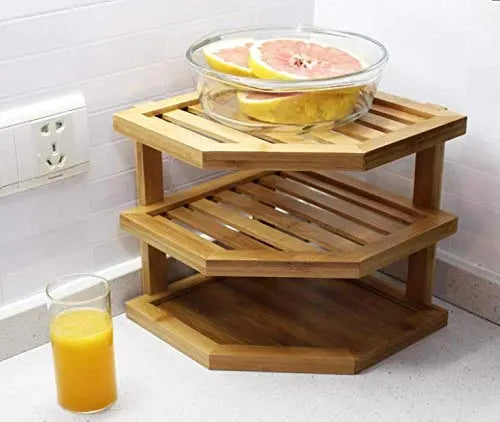 Premium Bamboo 3-Tier Corner Dish Rack – Space-Saving Plate Organizer & Kitchen Shelf