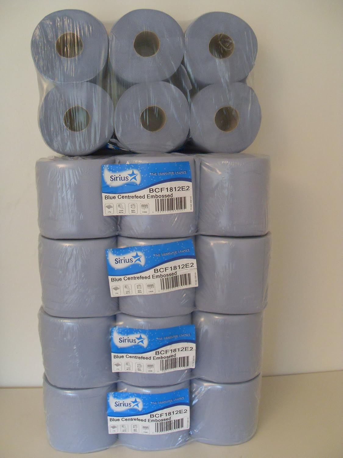 30 Eco Centrefeed Rolls 2ply Blue Embossed 400 sheets per roll 5 X 6 PACKS