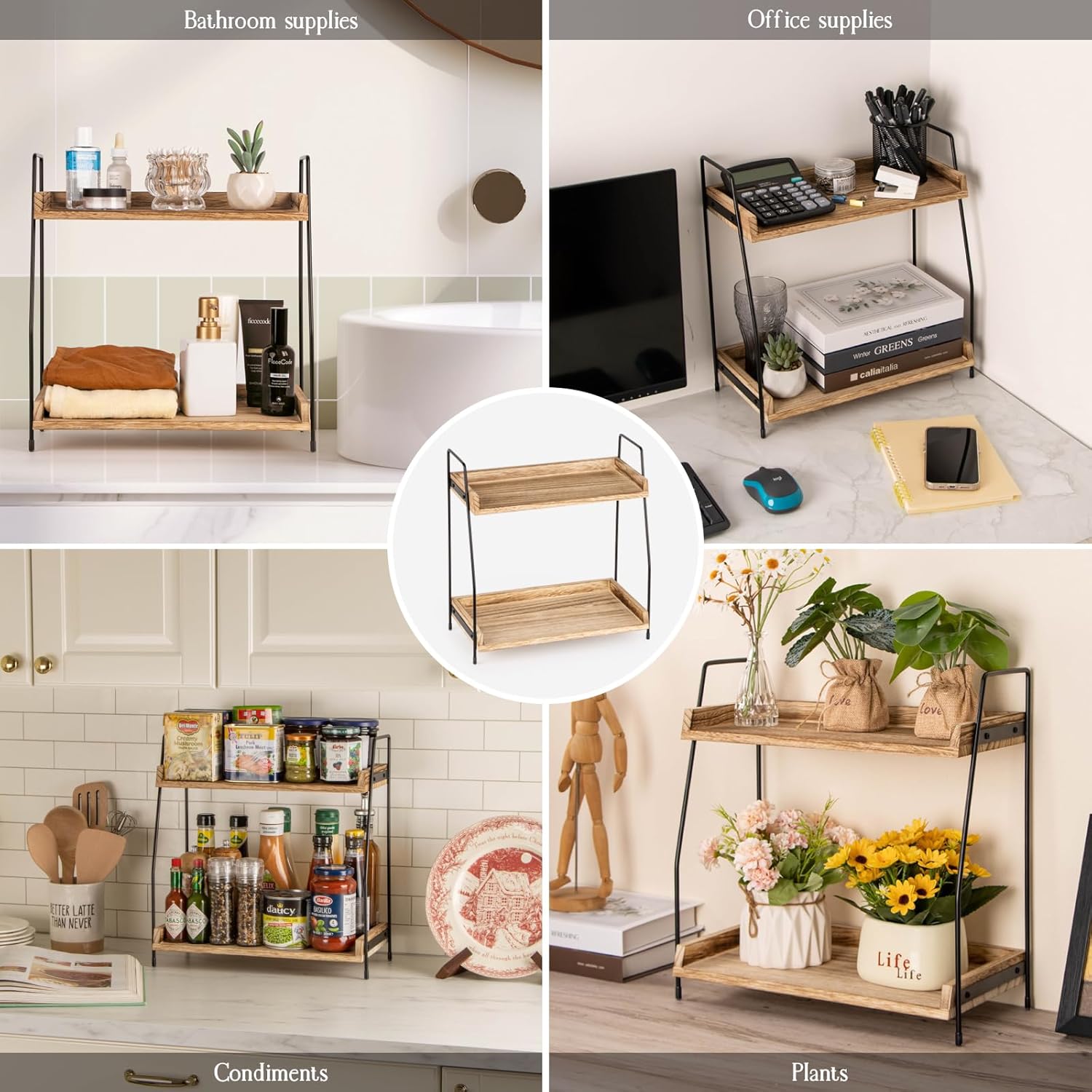 ANBOXIT Coffee Station Organizer for Countertop, 2 Tier Coffee Bar Accessories and Organizer, Wooden Kitchen Storage & Organisation, Countertop Organiser for Kitchen, Home, Office - Brown