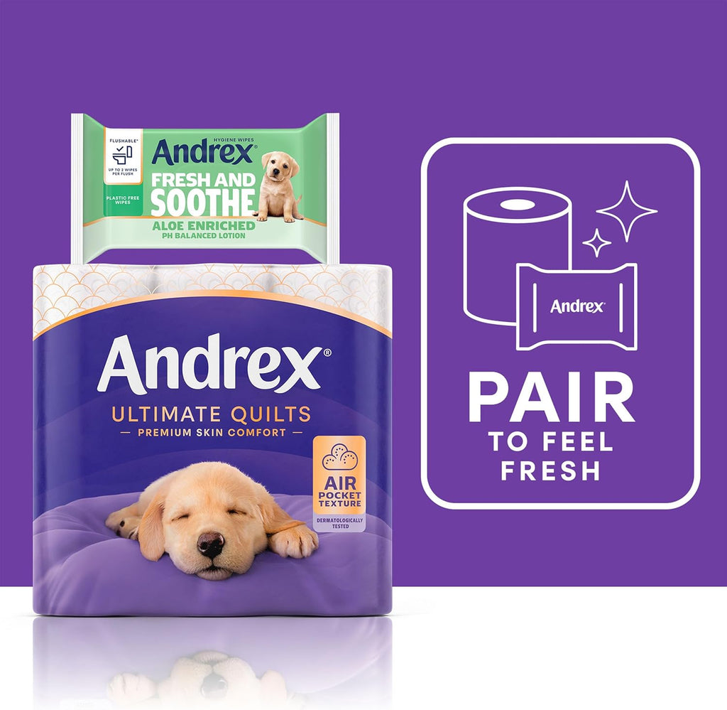 Andrex Ultimate Quilts Toilet Paper 24 Rolls, Air Pocket Technology for Soft, Thick Sheets – 24 Quilted Toilet Rolls x 1 Pack, FSC Certified