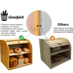 Bamboo Double Decker Bread Box – 2-Layer Large Bread Bin with Clear Front Window & Cutting Board Lid