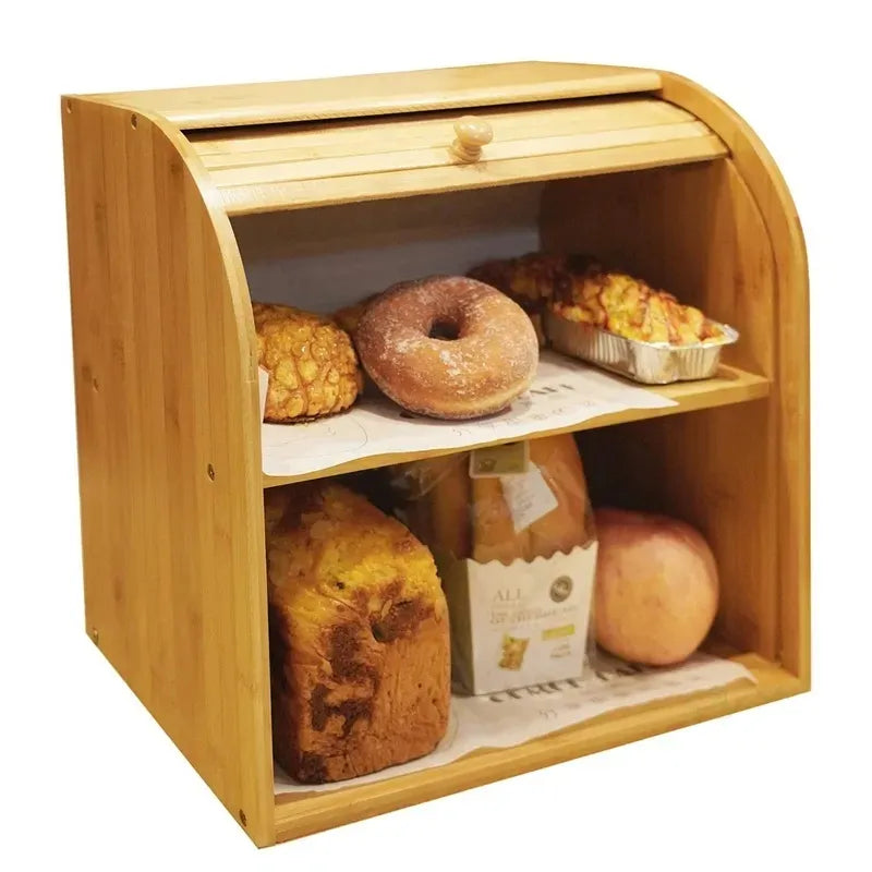 Bamboo Double Decker Bread Box – 2-Layer Large Bread Bin with Clear Front Window & Cutting Board Lid