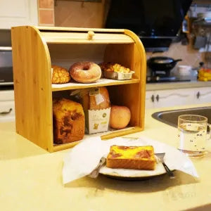 Bamboo Double Decker Bread Box – 2-Layer Large Bread Bin with Clear Front Window & Cutting Board Lid