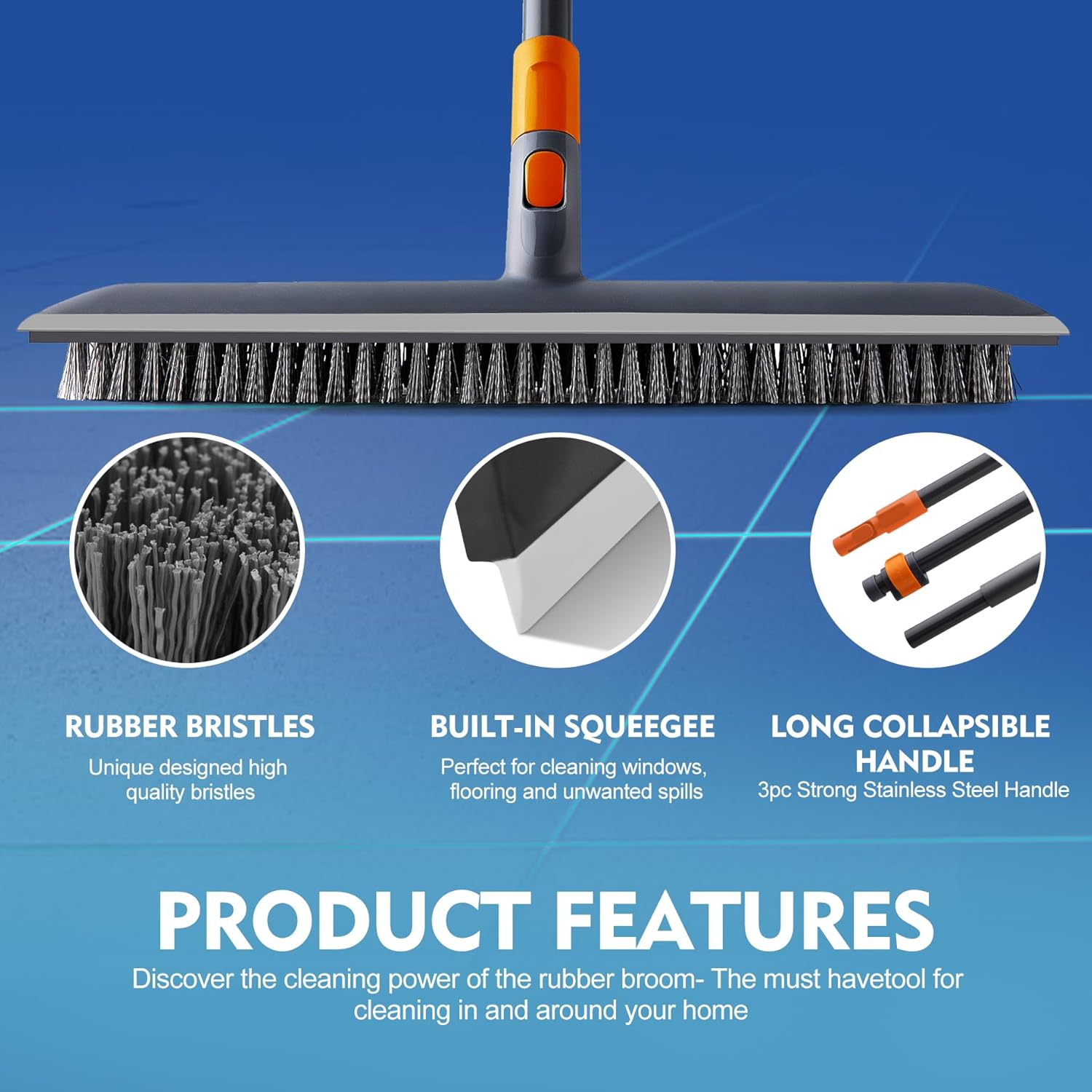 Floor Scrubbing Brush with Squeegee/Handle,2-1 Bathroom Tile Cleaning Brush.Suitable for Cleaning Floors, Corner Gap, Patios,Indoor,Living Rooms, Swimming Pool，etc.