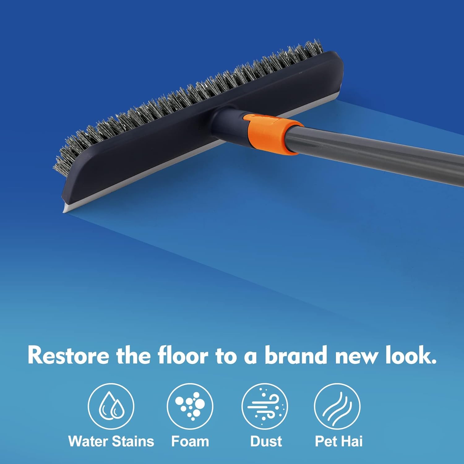 Floor Scrubbing Brush with Squeegee/Handle,2-1 Bathroom Tile Cleaning Brush.Suitable for Cleaning Floors, Corner Gap, Patios,Indoor,Living Rooms, Swimming Pool，etc.