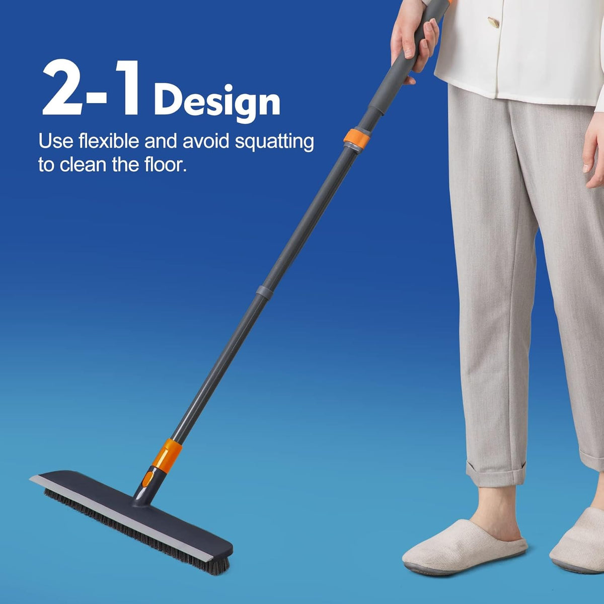 Floor Scrubbing Brush with Squeegee/Handle,2-1 Bathroom Tile Cleaning Brush.Suitable for Cleaning Floors, Corner Gap, Patios,Indoor,Living Rooms, Swimming Pool，etc.