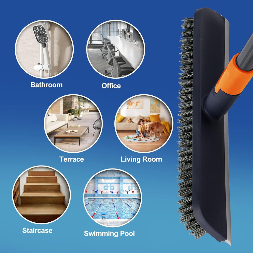 Floor Scrubbing Brush with Squeegee/Handle,2-1 Bathroom Tile Cleaning Brush.Suitable for Cleaning Floors, Corner Gap, Patios,Indoor,Living Rooms, Swimming Pool，etc.