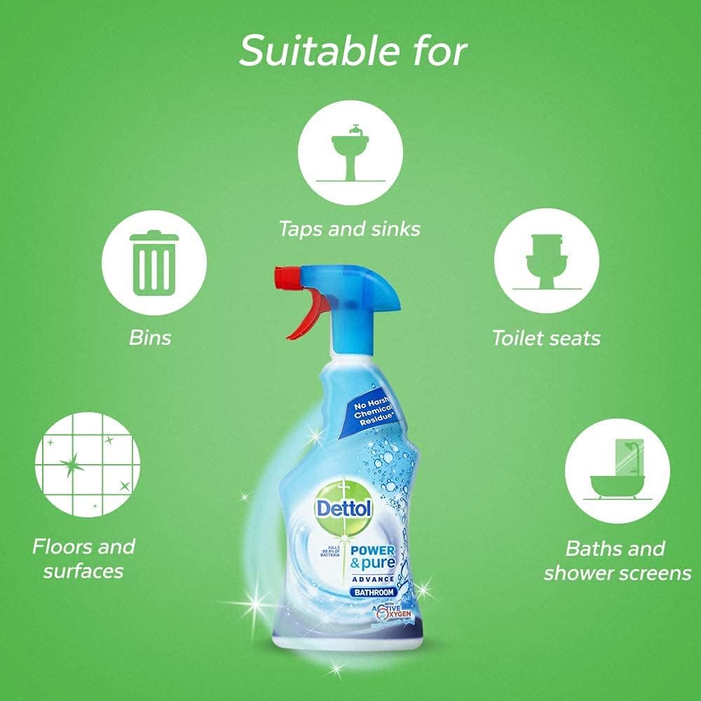 Dettol Power and Pure Bathroom Cleaner Spray 1 Litre, Pack of 6