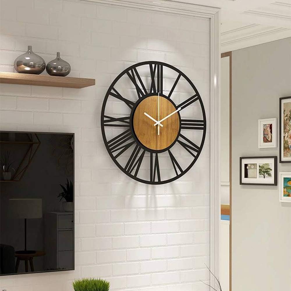 HAITANG Large Wall Clocks,Silent,Non Ticking,Battery Operated Rustic Round Modern Big Wood Wall Clock for Living Room, Bedroom,Kitchen,Farmhouse,Office,Home Decor-16IN(40cm, Black,Roman numeral)