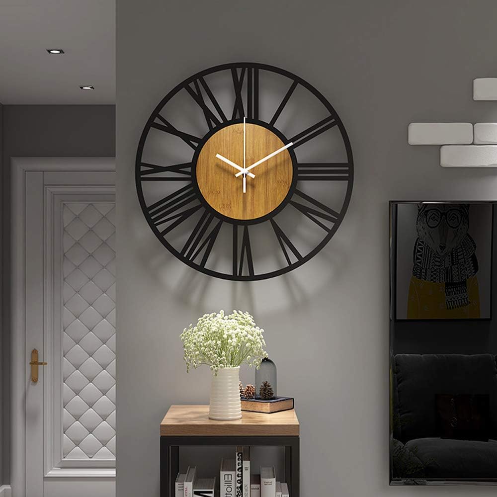 HAITANG Large Wall Clocks,Silent,Non Ticking,Battery Operated Rustic Round Modern Big Wood Wall Clock for Living Room, Bedroom,Kitchen,Farmhouse,Office,Home Decor-16IN(40cm, Black,Roman numeral)