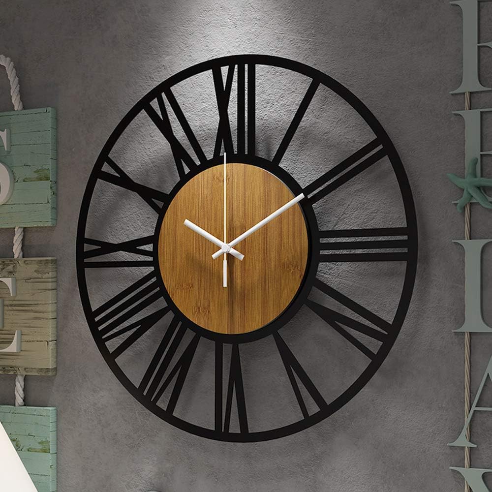 HAITANG Large Wall Clocks,Silent,Non Ticking,Battery Operated Rustic Round Modern Big Wood Wall Clock for Living Room, Bedroom,Kitchen,Farmhouse,Office,Home Decor-16IN(40cm, Black,Roman numeral)