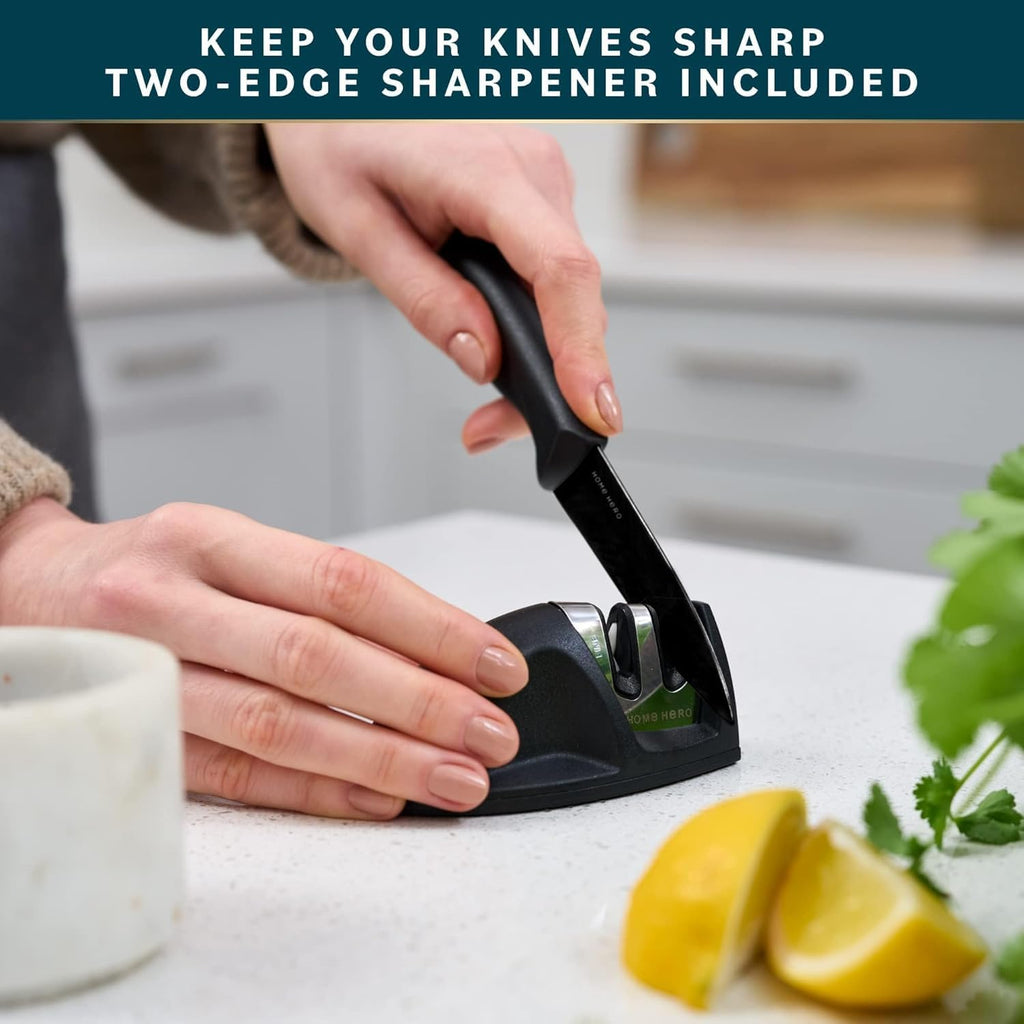 Home Hero Ultra-Sharp Stainless Steel Kitchen Knife Set - Chef Knives Set (11 pcs Set - Black with Sheath)