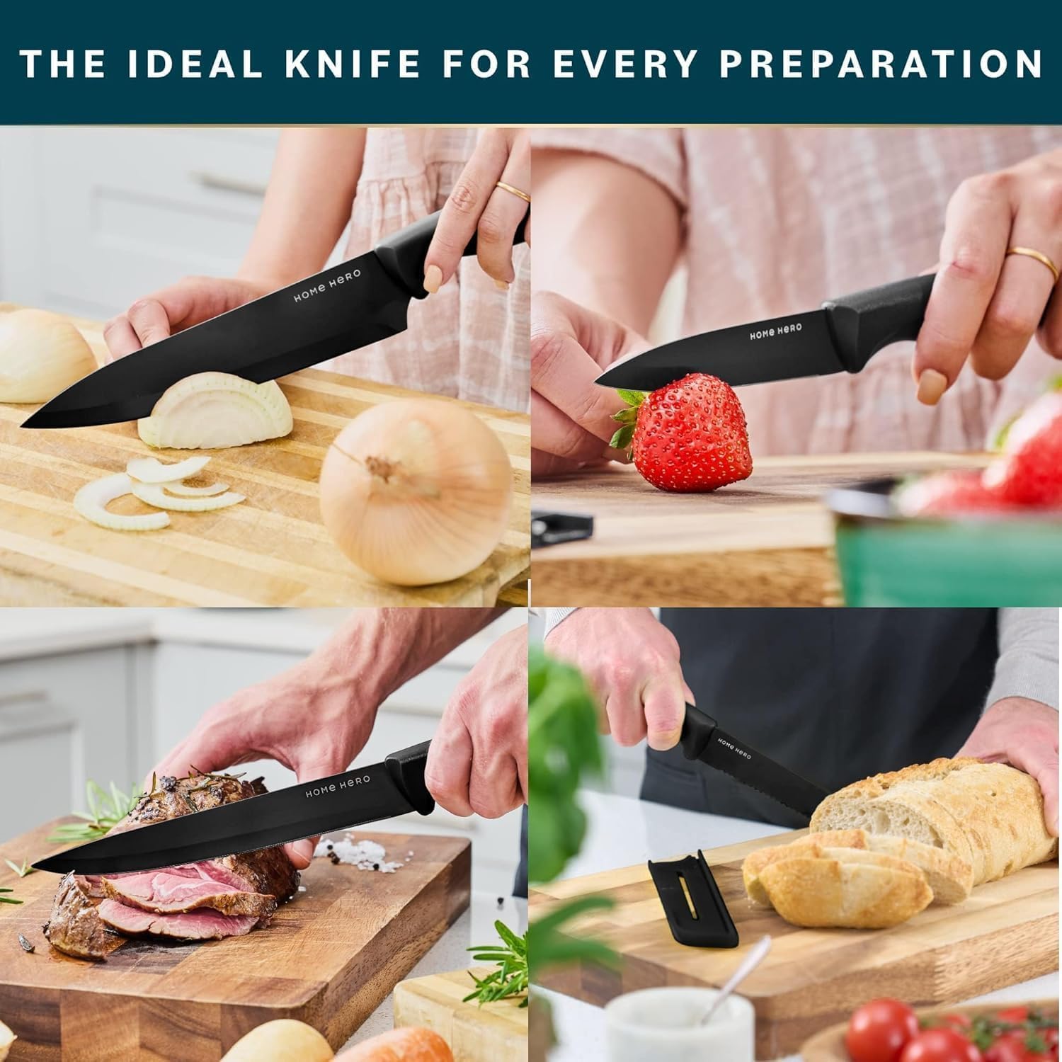 Home Hero Ultra-Sharp Stainless Steel Kitchen Knife Set - Chef Knives Set (11 pcs Set - Black with Sheath)