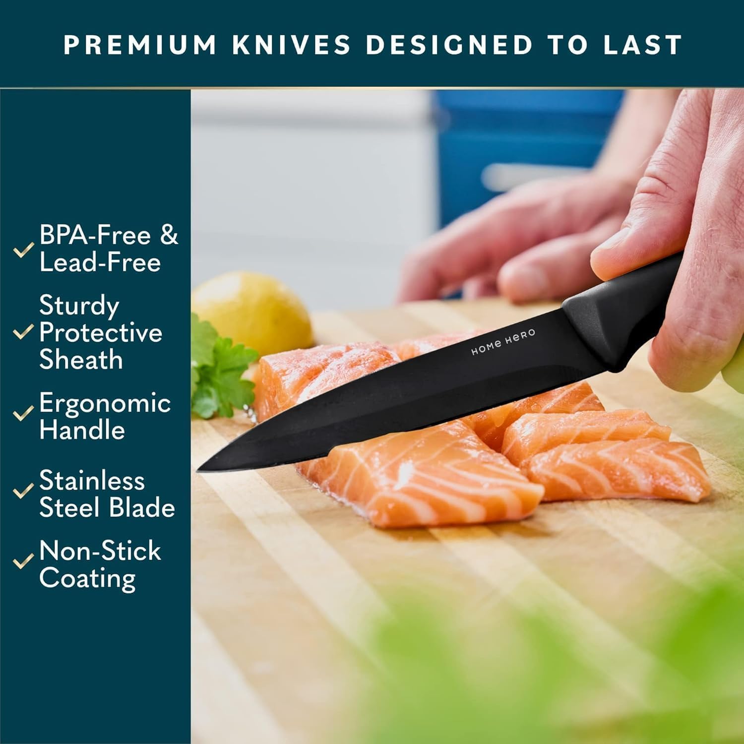 Home Hero Ultra-Sharp Stainless Steel Kitchen Knife Set - Chef Knives Set (11 pcs Set - Black with Sheath)