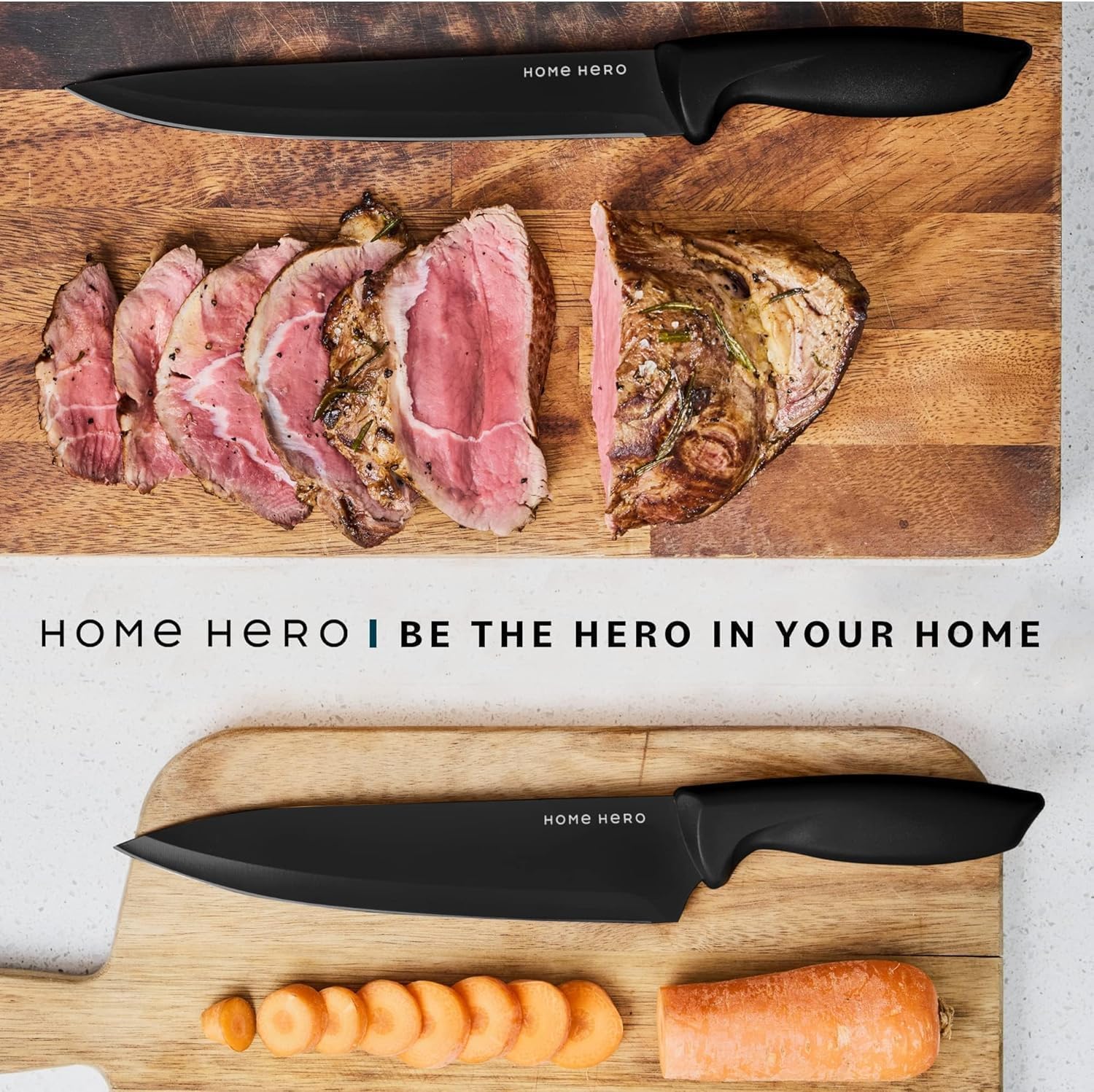 Home Hero Ultra-Sharp Stainless Steel Kitchen Knife Set - Chef Knives Set (11 pcs Set - Black with Sheath)