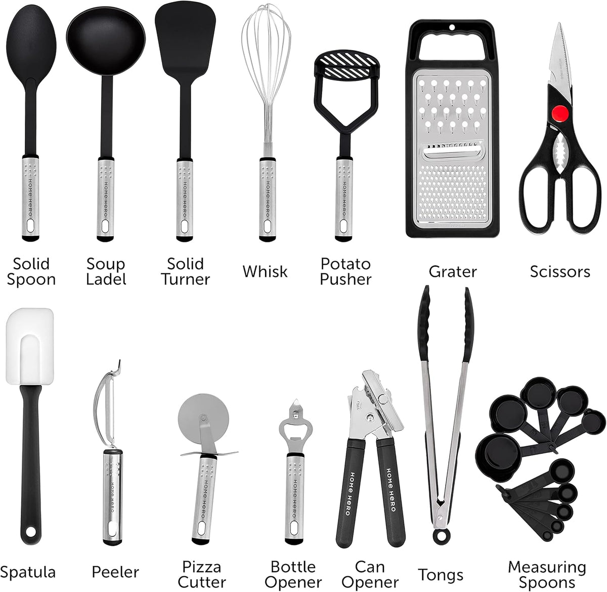 Kitchen Utensils Set - 25pieces Non-Stick Heat Resistant Cooking Utensils Set - Spoons Turners Spatula Ladle Set - Kitchen Tools Gadgets Accessories