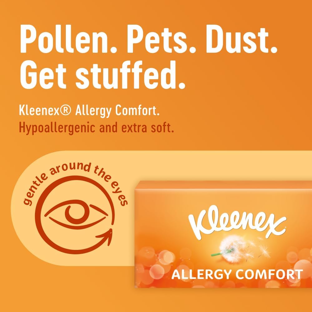 Kleenex® Allergy Comfort Tissues - Pack of 12 Tissue Boxes- Hayfever Allergy Comfort Tissues - Extremely Gentle, Perfect for Hay Fever Symptoms