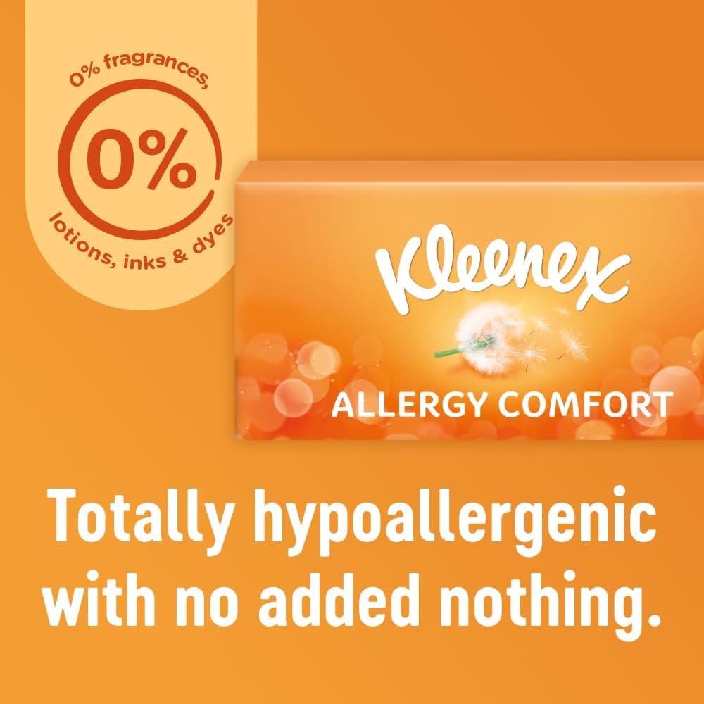 Kleenex® Allergy Comfort Tissues - Pack of 12 Tissue Boxes- Hayfever Allergy Comfort Tissues - Extremely Gentle, Perfect for Hay Fever Symptoms