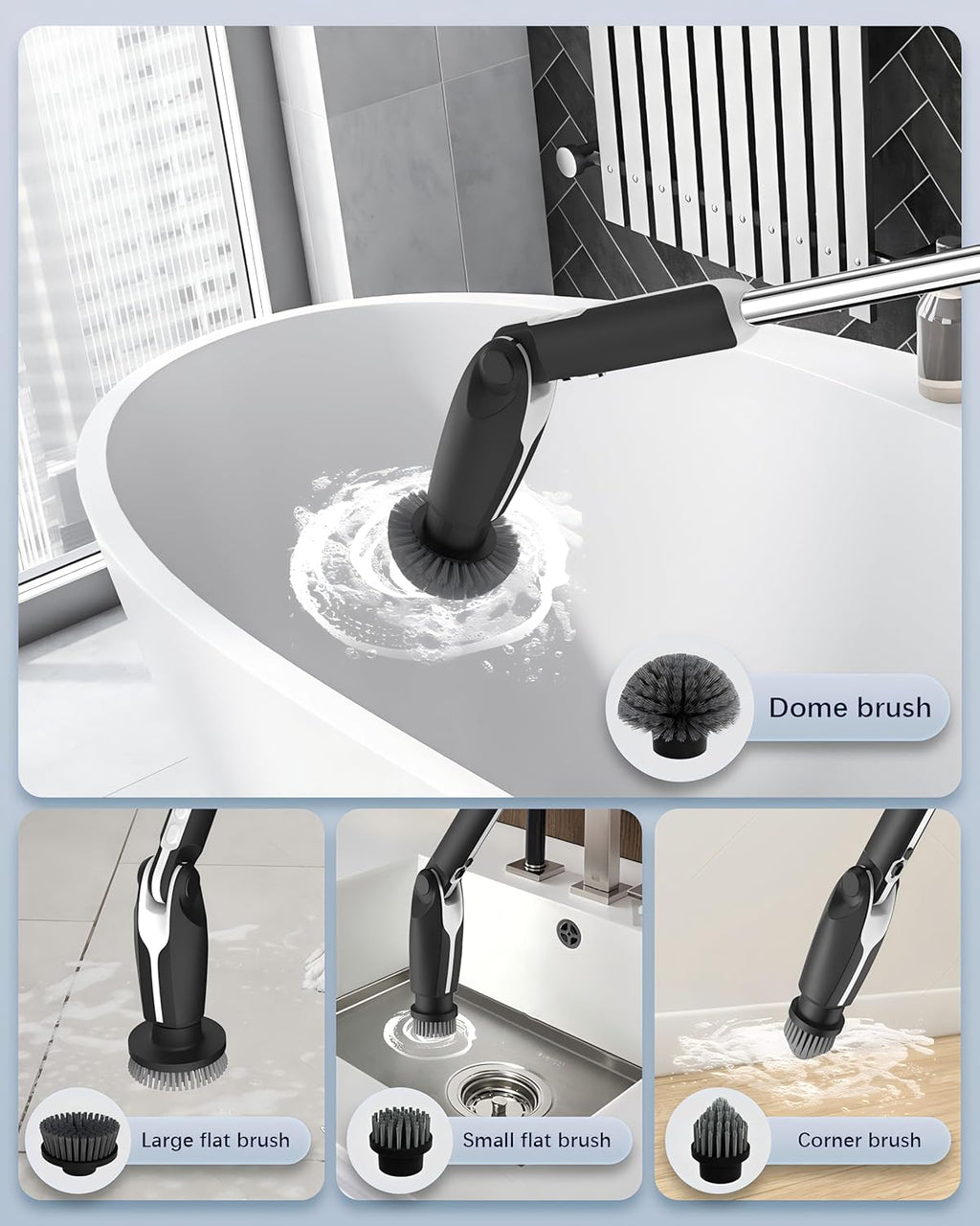 Leebein Electric Spin Scrubber, Upgraded Electric Scrubber for Cleaning, Spin Scrubber with Long Handle & 8 Replaceable Brush Heads, Remote Control Shower Cleaner Brush for Bathroom, Floor