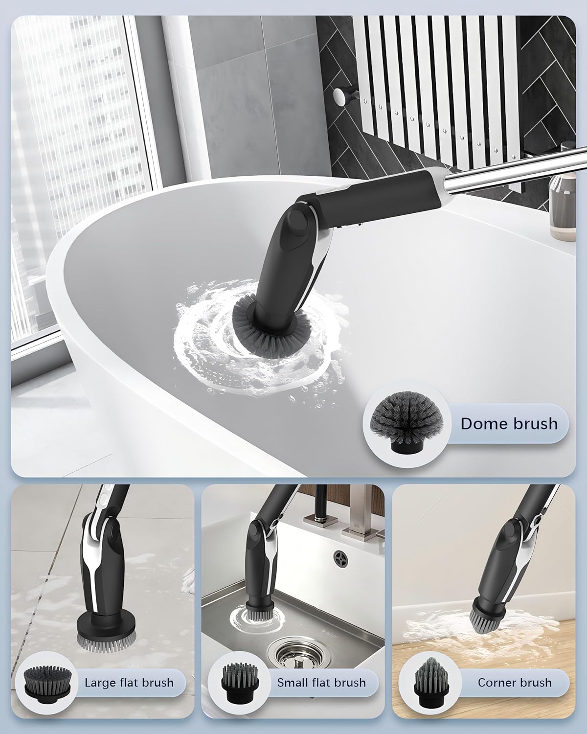 Leebein Electric Spin Scrubber, Upgraded Electric Scrubber for Cleaning, Spin Scrubber with Long Handle & 8 Replaceable Brush Heads, Remote Control Shower Cleaner Brush for Bathroom, Floor