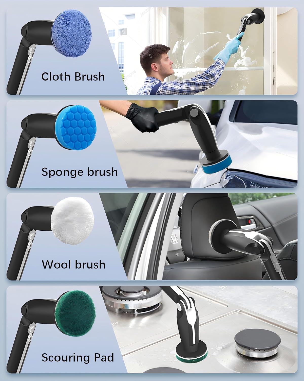 Leebein Electric Spin Scrubber, Upgraded Electric Scrubber for Cleaning, Spin Scrubber with Long Handle & 8 Replaceable Brush Heads, Remote Control Shower Cleaner Brush for Bathroom, Floor