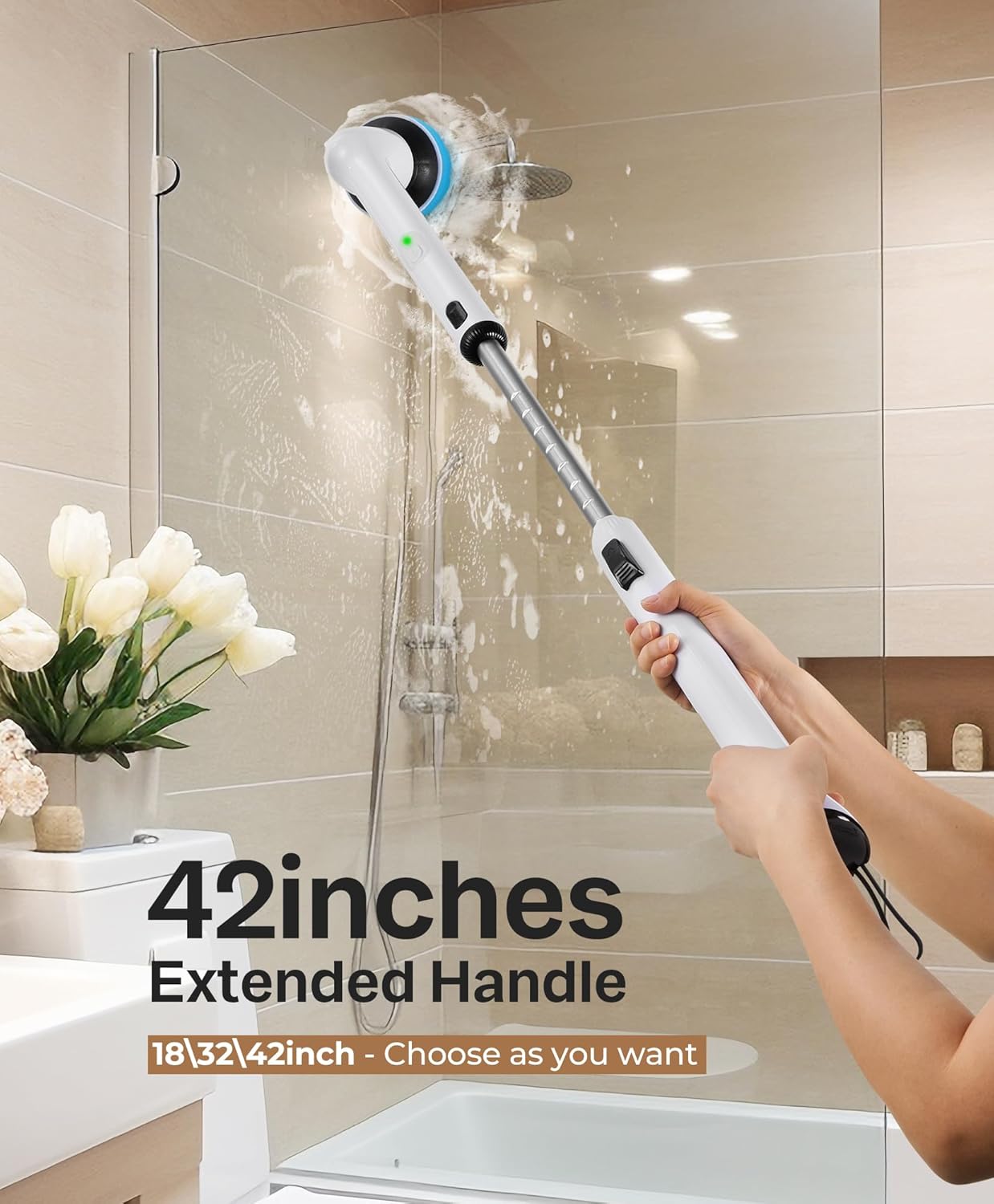 LyriFine Electric Cleaning Brush, Upgraded Full-Body IPX7 Waterproof Electric Spin Scrubber UK, 7 Heads, Long Handle & Dual Speed Electric Brush for Cleaning, Shower Cleaner for Bathroom Floor Tile