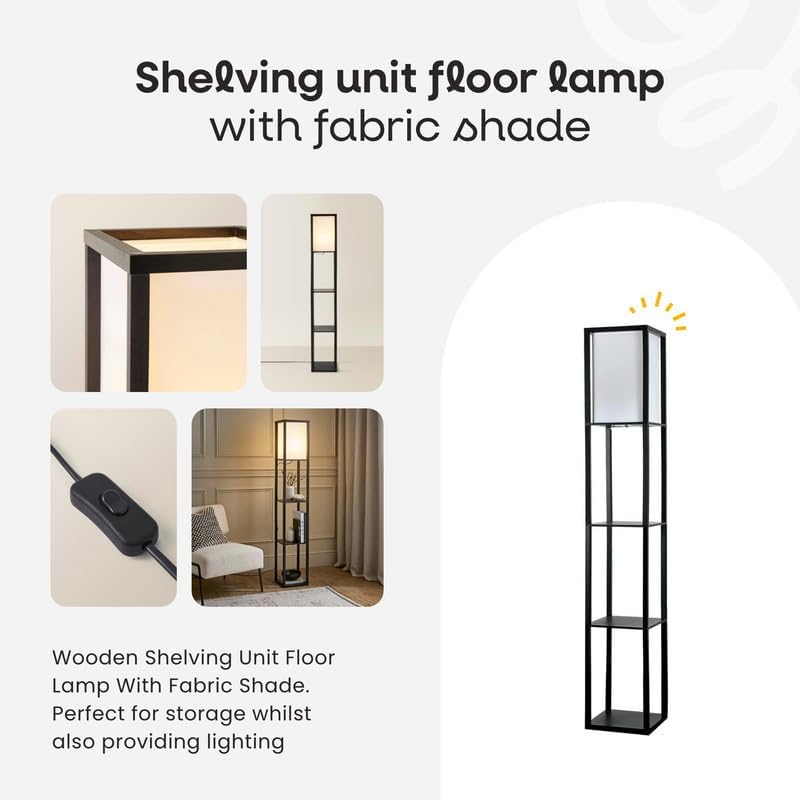 MiniSun | Black Wooden Floor Lamp with Shelves | Floor Lamps & Torchieres, Home Décor & Improvement Essential | Includes 10W GLS Bulb [3000K Warm White]