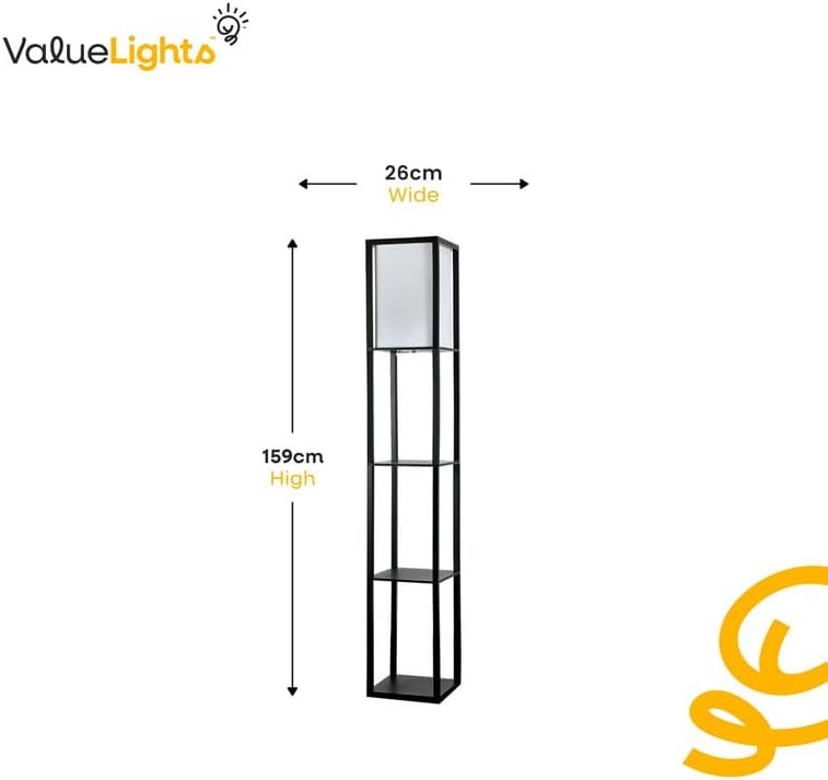MiniSun | Black Wooden Floor Lamp with Shelves | Floor Lamps & Torchieres, Home Décor & Improvement Essential | Includes 10W GLS Bulb [3000K Warm White]