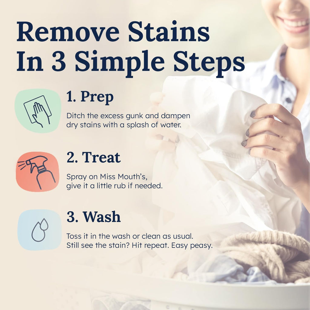 Miss Mouth's Messy Eater Stain Treater Spray - 118 ml Stain Remover - Newborn & Baby Essentials - No Dry Cleaning Food, Grease, Coffee Off Laundry, Underwear, Fabric