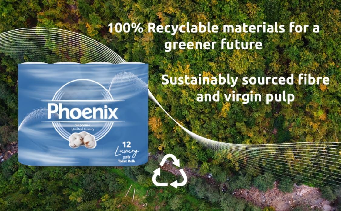 Phoenix Toilet Rolls – 60 Pack | 3 Ply Supreme Unscented Toilet Paper | Bulk Buy, Soft, Quilted, Sustainably Sourced, Eco- Friendly Luxury Bathroom Tissue