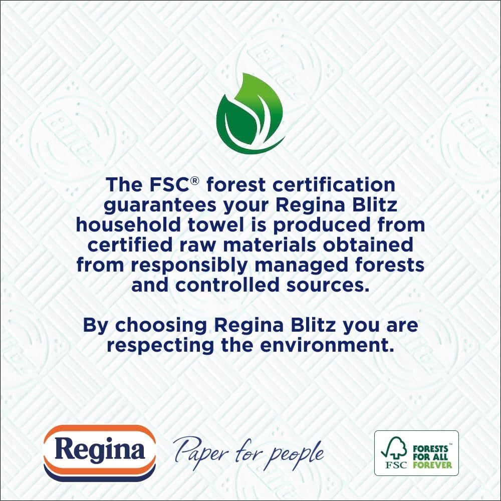 Regina Blitz Household Towels – 12 Packs, 3-ply Kitchen Rolls, 70 Sheets Each, FSC Certified, Recyclable, 60% Larger Sheets