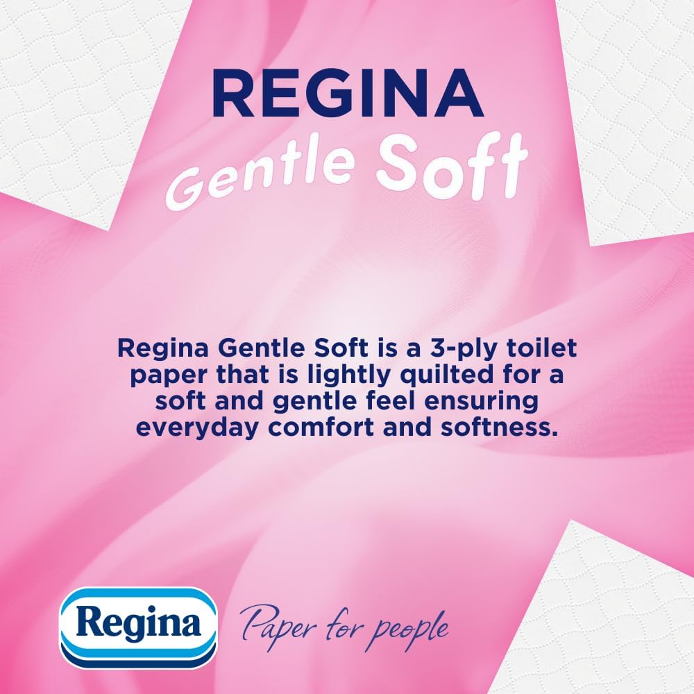 Regina Gentle Soft Toilet Tissue - 45 Rolls of 3 Ply Toilet Paper, 160 Sheets, Soft and Gentle, 30% PCR Plastic Packaging, FSC Certificated