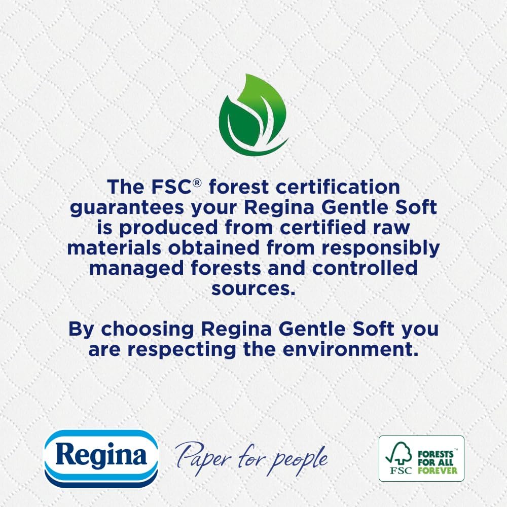Regina Gentle Soft Toilet Tissue - 45 Rolls of 3 Ply Toilet Paper, 160 Sheets, Soft and Gentle, 30% PCR Plastic Packaging, FSC Certificated