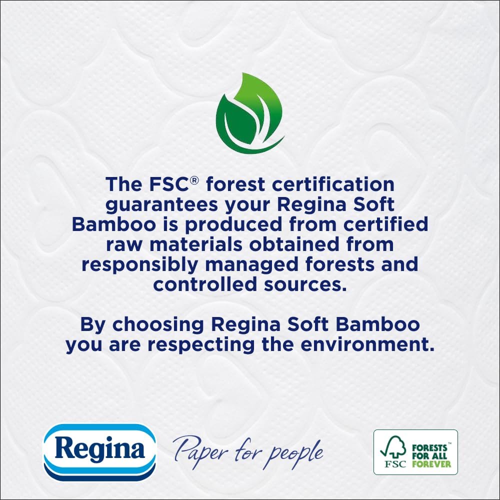Regina Soft Bamboo - 45 Rolls of Toilet Tissue 3 Ply, 160 Sheets, Naturally Soft for your Skin, Toilet Tissue Made with Bamboo Fibers, Paper Packaging, FSC Certificated