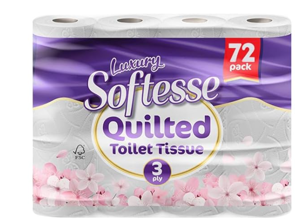Softesse 3-Ply Toilet Paper 72 Rolls – Soft, Gentle & Eco-Friendly Quilted Tissue