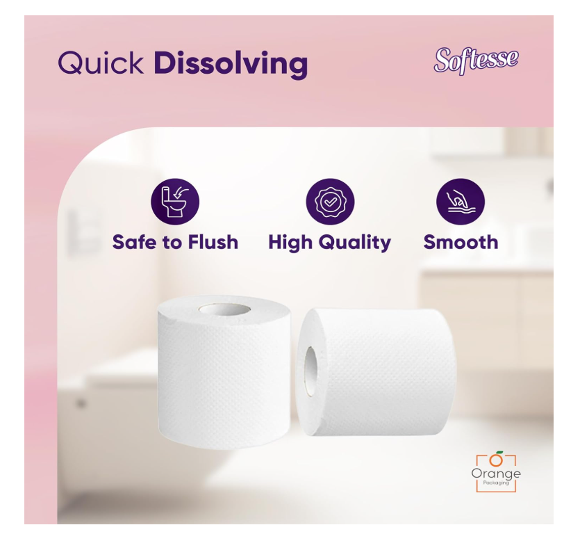 Softesse 3-Ply Toilet Paper 72 Rolls – Soft, Gentle & Eco-Friendly Quilted Tissue