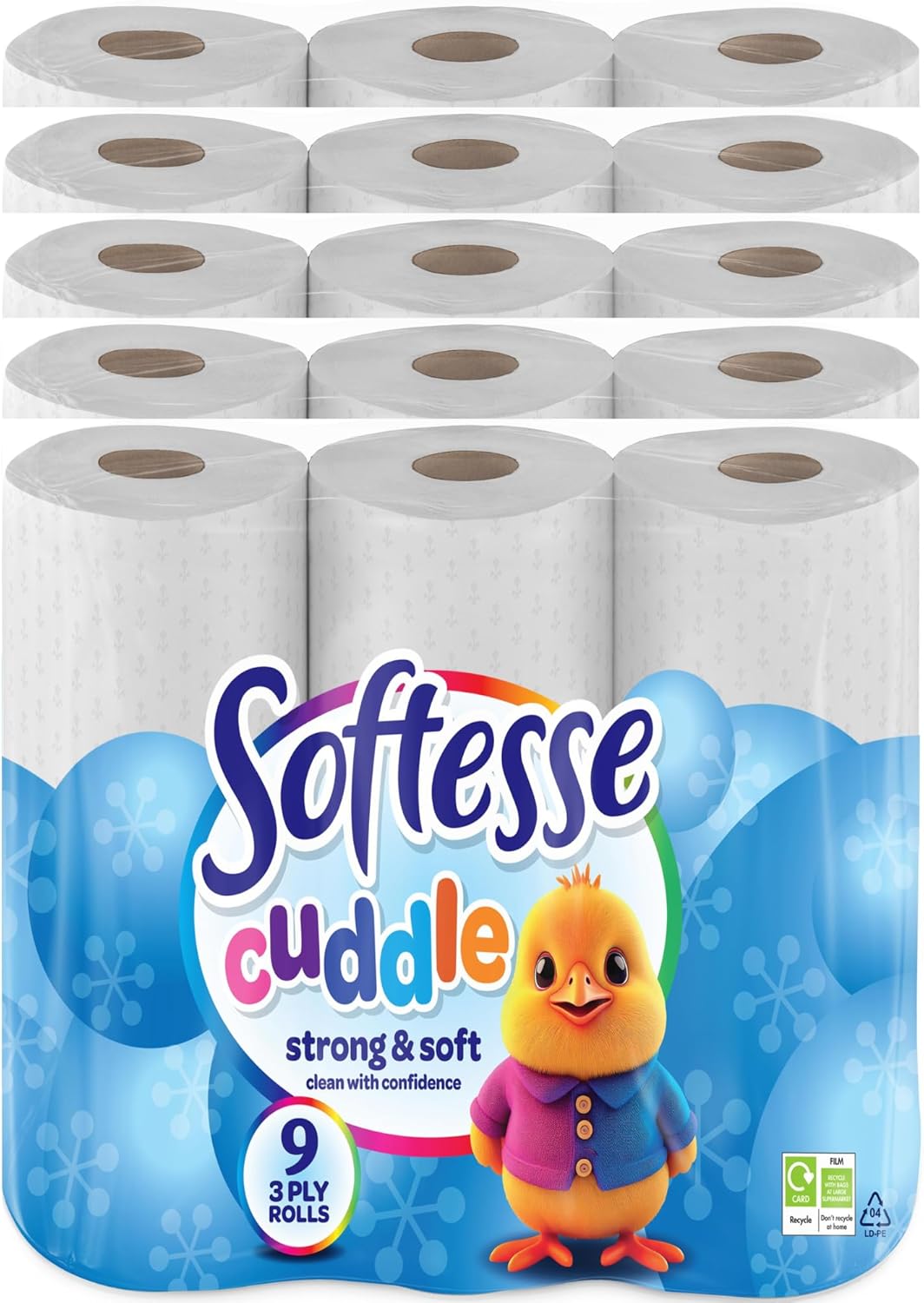 Cuddle Mega Tissue Rolls Bundle Set – 45 Luxury 3-Ply Toilet Rolls, 24 Kitchen Rolls, 6 Multipurpose Blue Rolls – Bulk Buy Savings, Ultra-Soft, Durable, Eco-Friendly Design