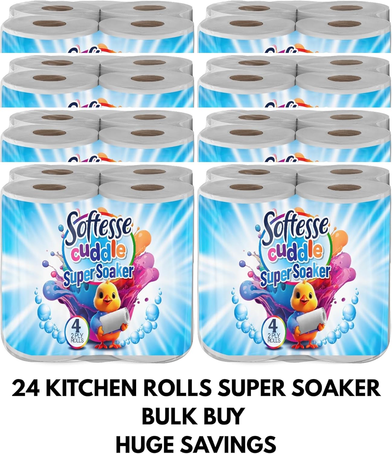 Cuddle Mega Tissue Rolls Bundle Set – 45 Luxury 3-Ply Toilet Rolls, 24 Kitchen Rolls, 6 Multipurpose Blue Rolls – Bulk Buy Savings, Ultra-Soft, Durable, Eco-Friendly Design