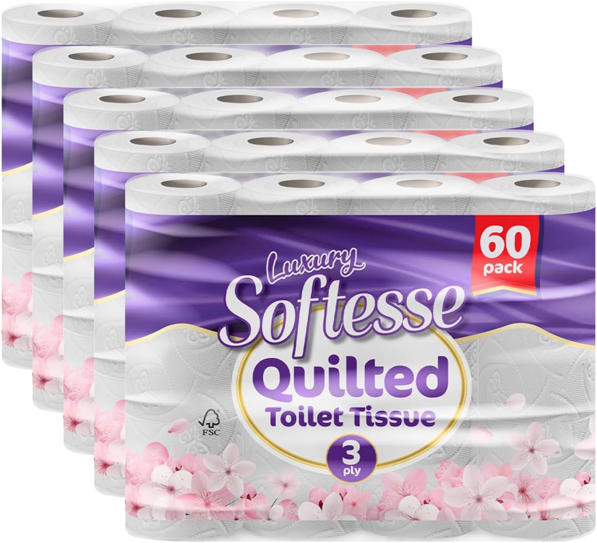 Toilet Paper 60 Rolls, 3 Ply Toilet Rolls Bulk Buy, Luxuriously Soft, Gentle and Hypoallergenic Sustainable Toilet Rolls - Quilted Toilet Roll for Your Family - Dermatologically Tested