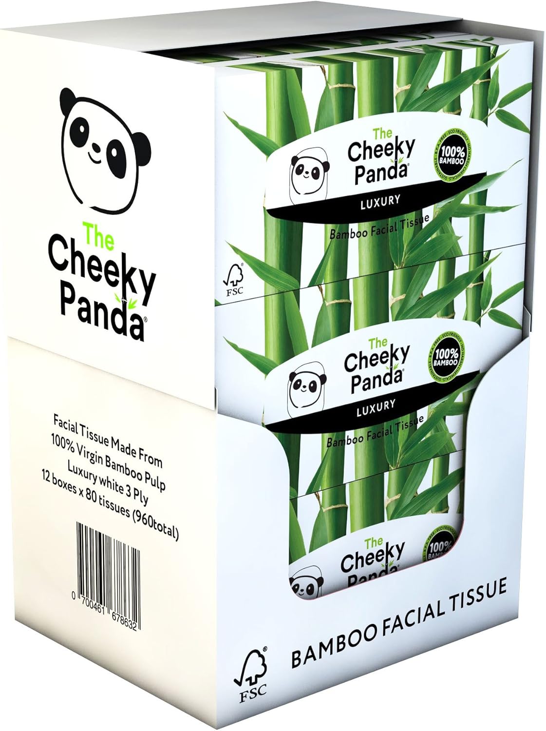 The Cheeky Panda Bamboo Facial Tissues Box Multipack | 12 Boxes of Tissues (960 Tissues) | Silky Soft and Sustainable Face Tissues