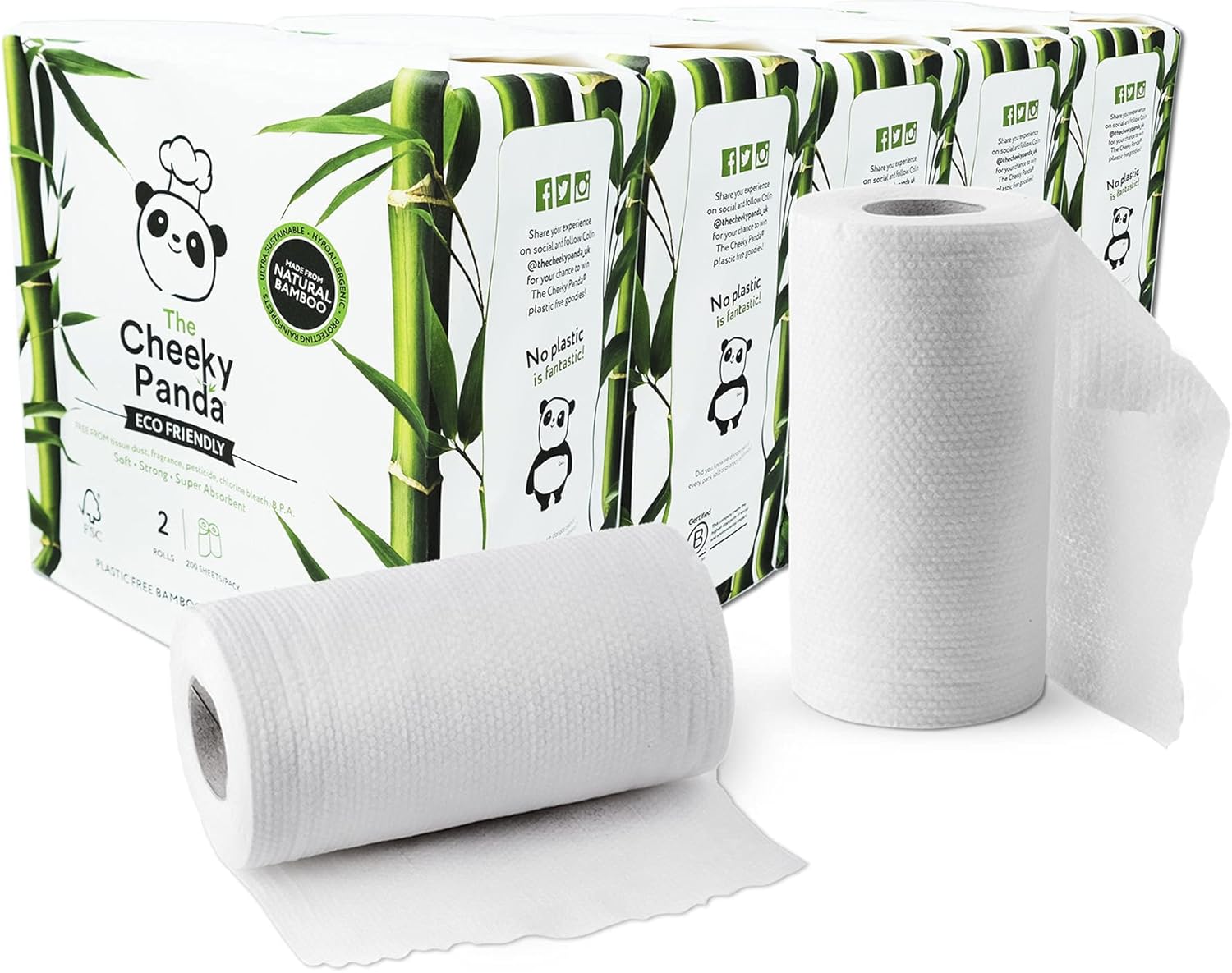 The Cheeky Panda Bamboo Kitchen Roll | 10 Kitchen Rolls - 1000 Super Strong Sheets | Naturally Strong and Absorbent Plastic Free Kitchen Paper Towels