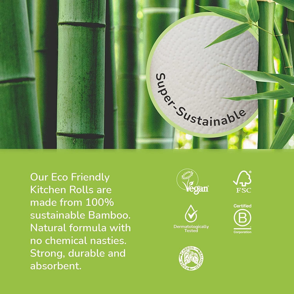 The Cheeky Panda Bamboo Kitchen Roll | 10 Kitchen Rolls - 1000 Super Strong Sheets | Naturally Strong and Absorbent Plastic Free Kitchen Paper Towels