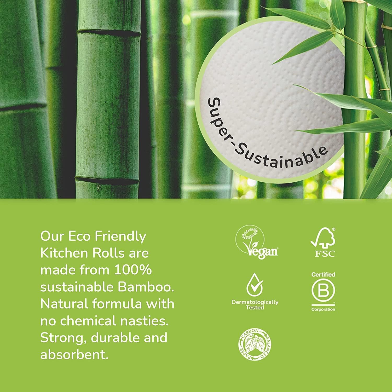 The Cheeky Panda Bamboo Kitchen Roll | 10 Kitchen Rolls - 1000 Super Strong Sheets | Naturally Strong and Absorbent Plastic Free Kitchen Paper Towels
