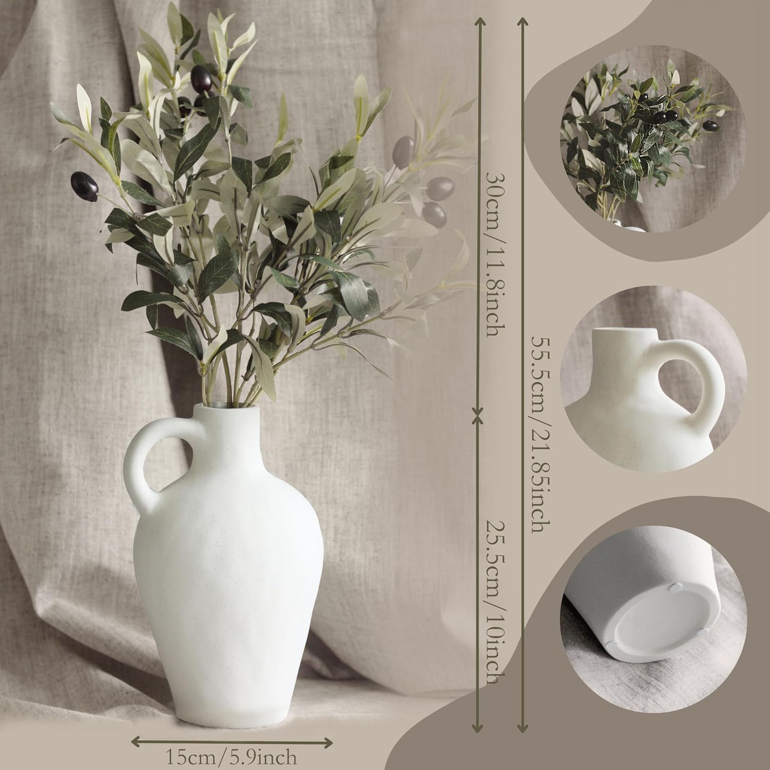 Room Accessories - White Ceramic Vase with 55 cm Olive Branches