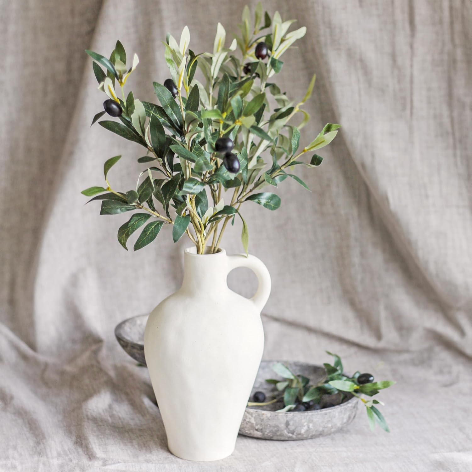 Room Accessories - White Ceramic Vase with 55 cm Olive Branches