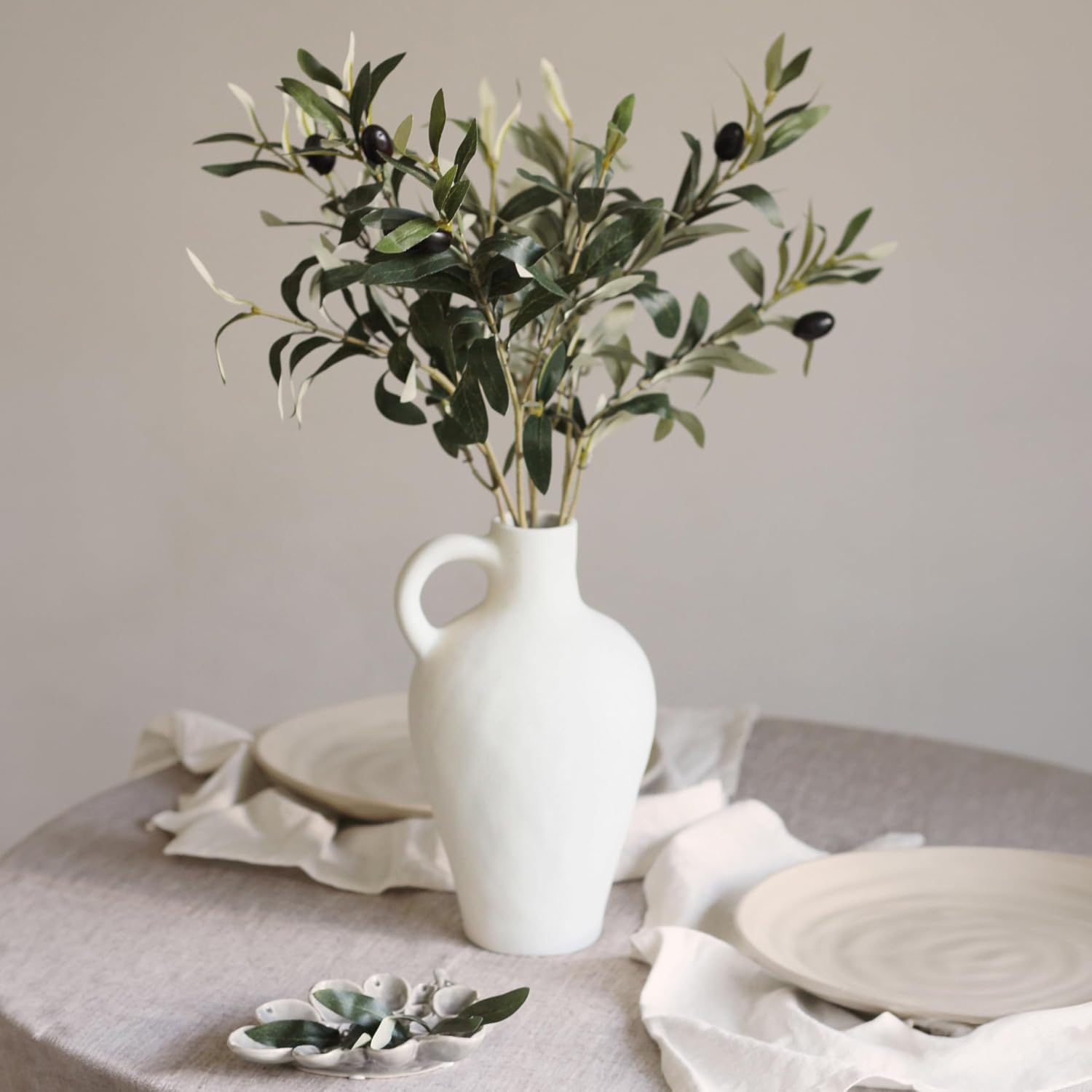 Room Accessories - White Ceramic Vase with 55 cm Olive Branches