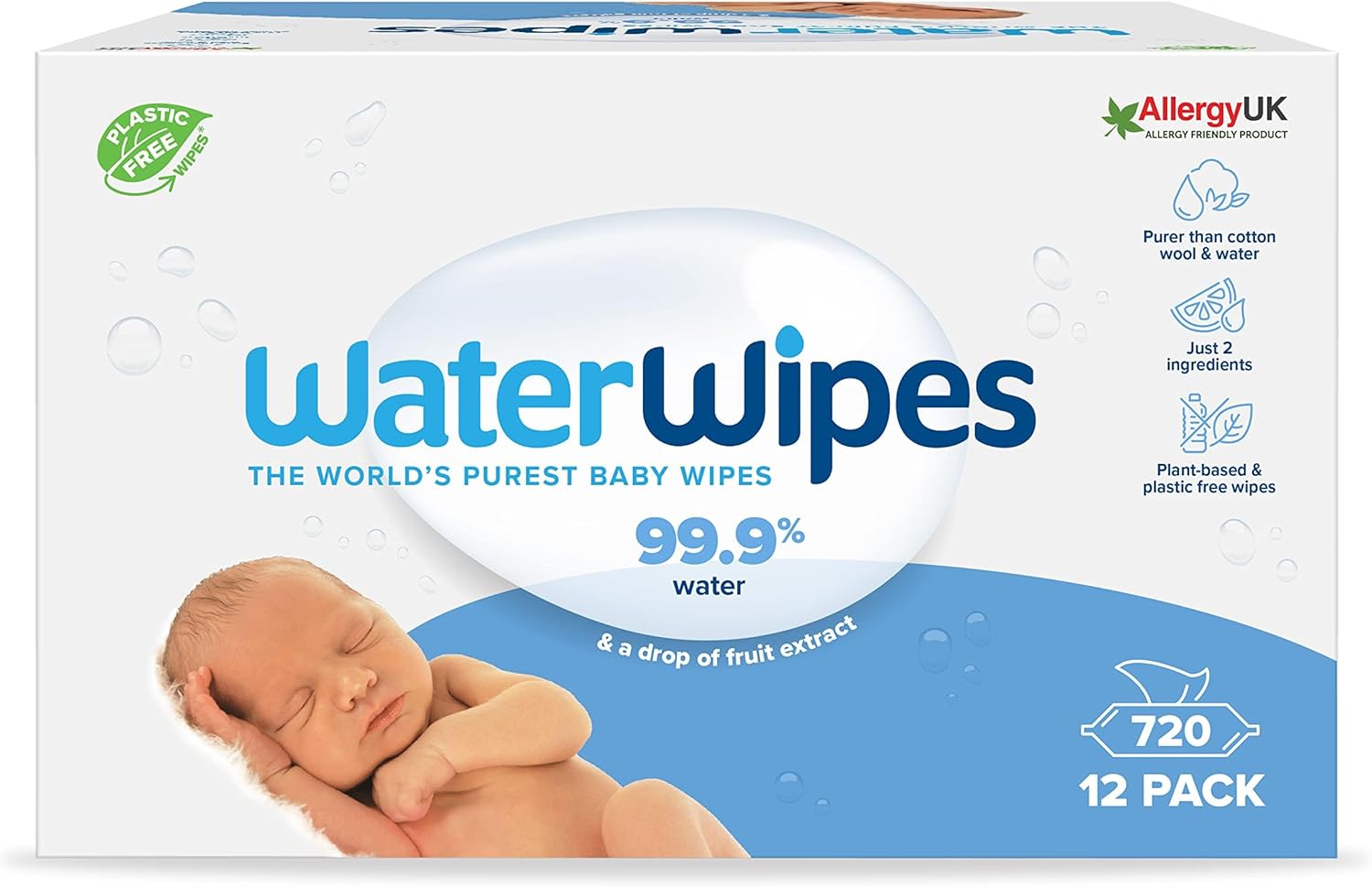 WaterWipes Original Baby Wipes, 720 Count (12 Packs), 99.9% Water, 3-In-1 Cleans, Cares, Protects, Unscented, Packaging May Vary