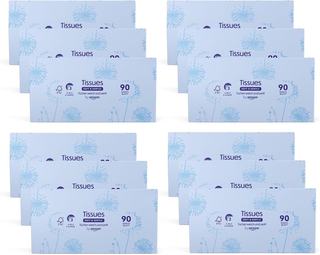 3-Ply Facial Tissues, 1080 Count (12 Packs of 90) (Previously Presto!)