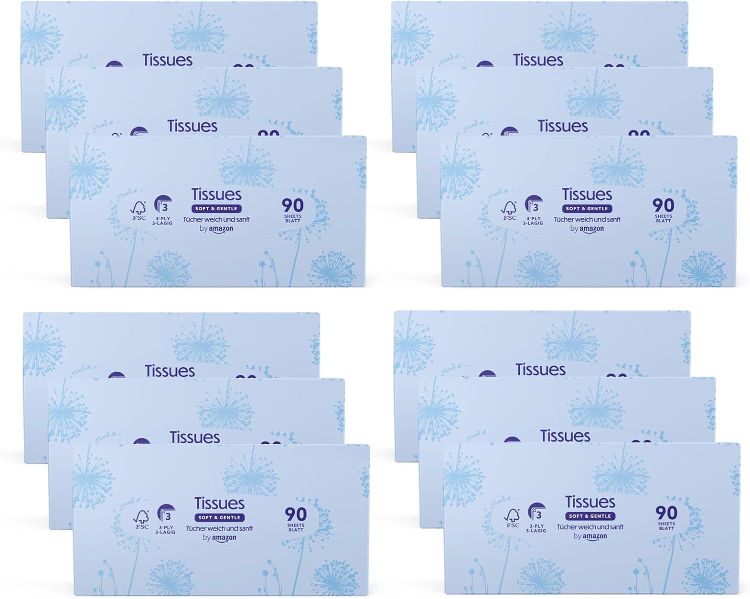 3-Ply Facial Tissues, 1080 Count (12 Packs of 90) (Previously Presto!)
