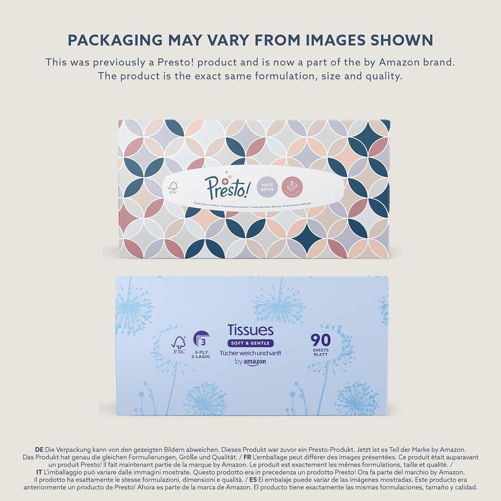 3-Ply Facial Tissues, 1080 Count (12 Packs of 90) (Previously Presto!)